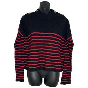 THE KOOPLES Womens Sweater Black Red Striped Buttoned Shoulder $395 Size 1 /US S